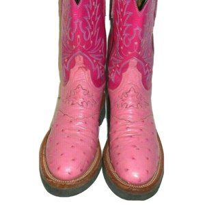 Lucchese 2000 Pink & Fuschia Full Quill Ostrich Crepe Sole Boots Size 8 B